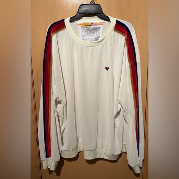 Aviator Nation Sweatshirt Classic Velvet Crew Neck Relaxed White Unisex Size XL - Picture 3 of 9